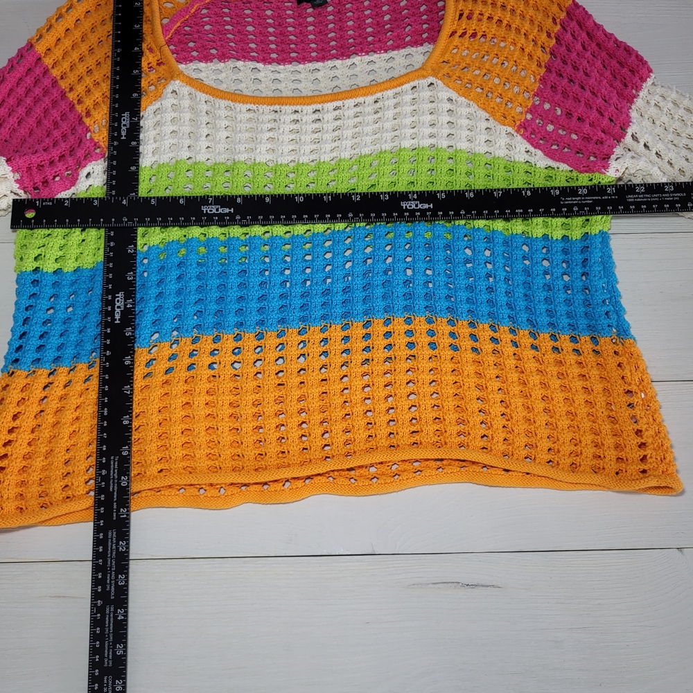 Wild Fable Open Weave Knit Sweater  Colorful Cotton Stripe Top Beachy BOHO - Picture 6 of 6